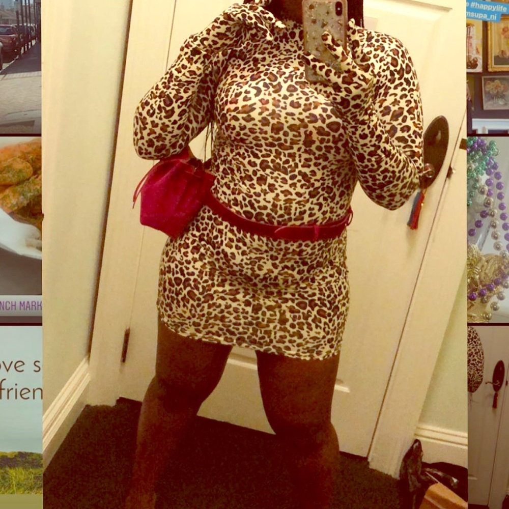 Sexy cheetah body con with attached gloves dress
